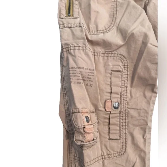 Vtg Abercrombie & Fitch Cargo Military Distressed Y2K Tan Pants Woman’s 4 - Picture 3 of 13